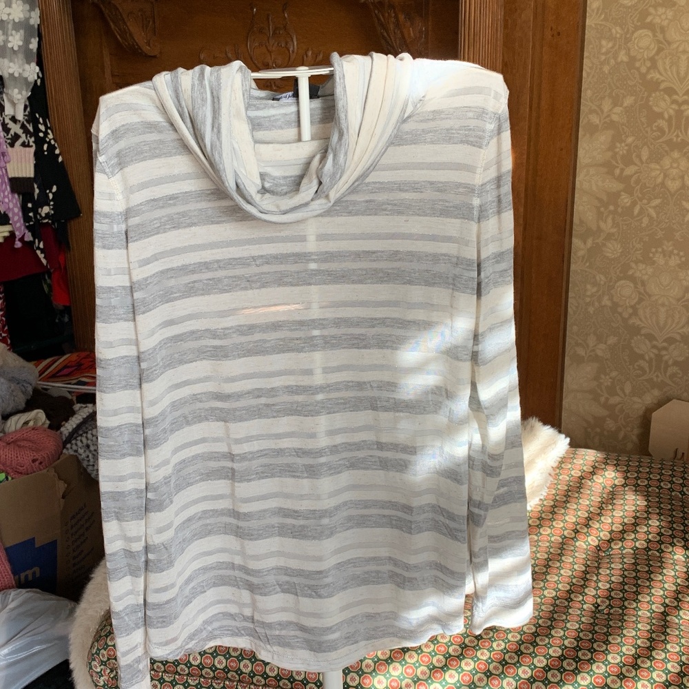 BYLYSE striped cowl‎ neck sheer metallic top . Worn twice. Retail 100